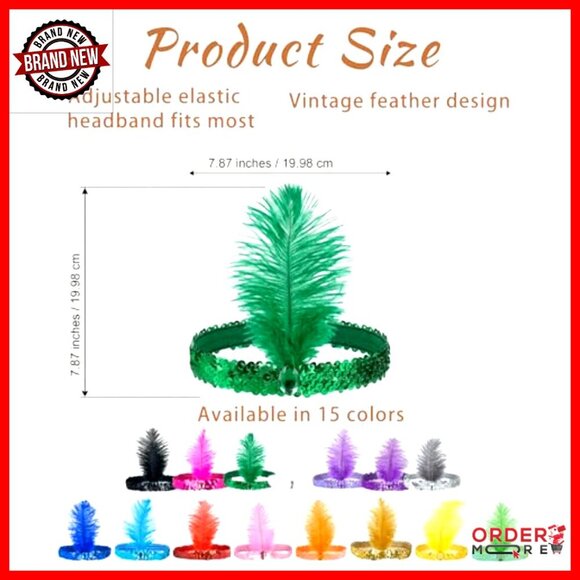 45 Pcs Feather Headbands for Women, 1920s Flapper Costume Party Accessories main image 7
